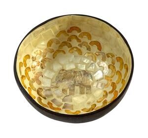Coconut Shell Bowl Mother of Pearl Inlay Elephant Mosaic Handcrafted 5.25”